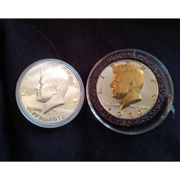 1 40% Silver Cameo Kennedy & 1 24k Gold & .999 Silver Plated 1990 Kennedy 1/2 $ - Picture 4 of 5